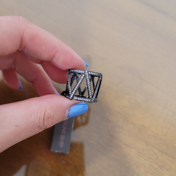 Isabella M Boston Cage Ring Pewter Gunmetal Crystals NEW - Picture 5 of 5